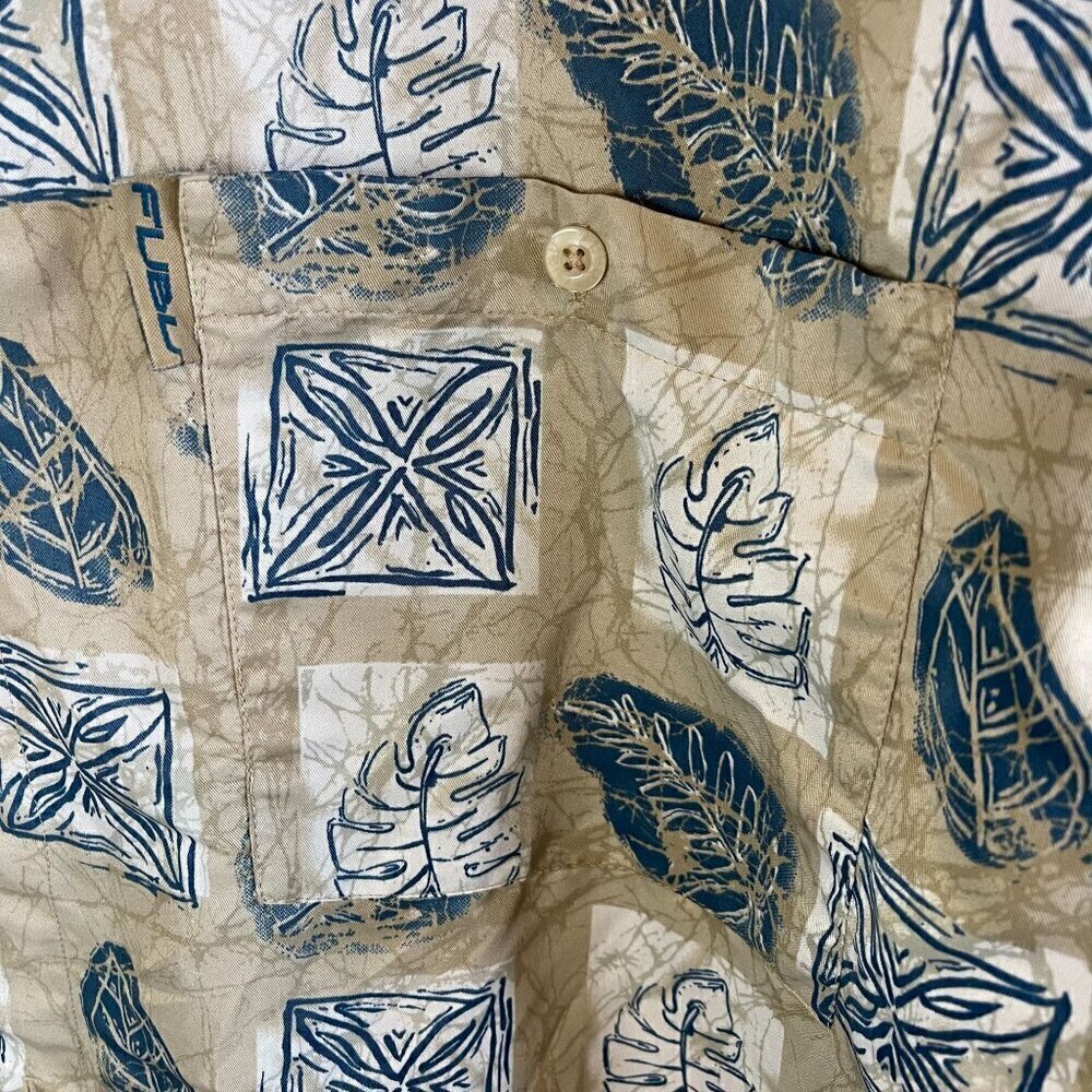 Y2K FUBU Beige/Blue Floral All Over Print Button Front Short Sleeve Mens XXL - Picture 8 of 12
